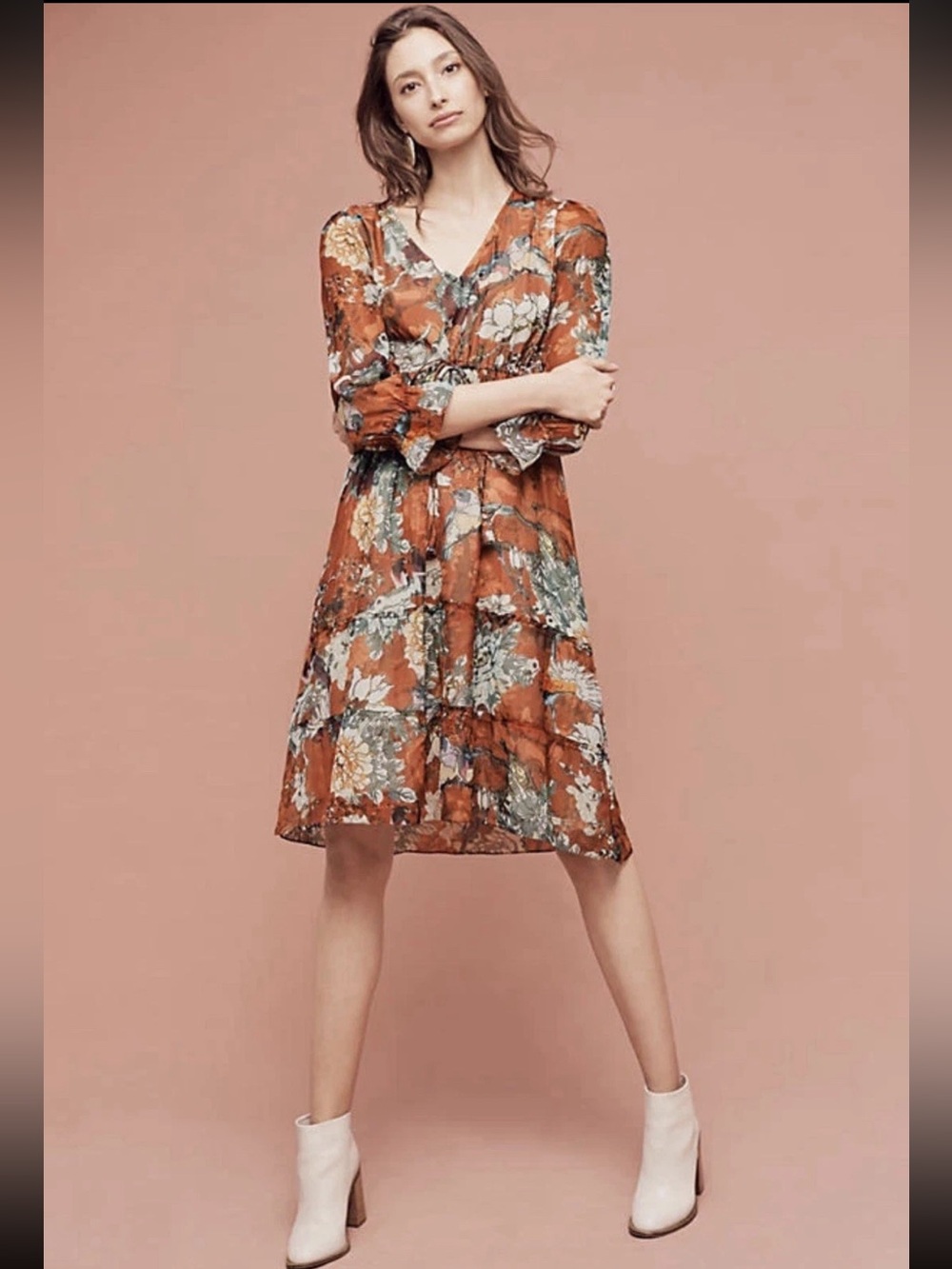 Hemant & Nandita Anthropologie Floral Zeri Peasant Dress Size 6